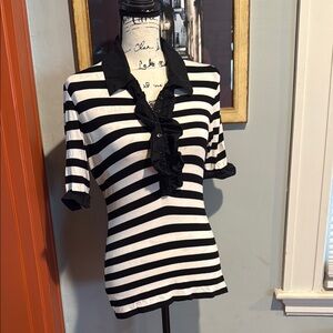 I.N.C. Black and White Striped Women's Top (M)